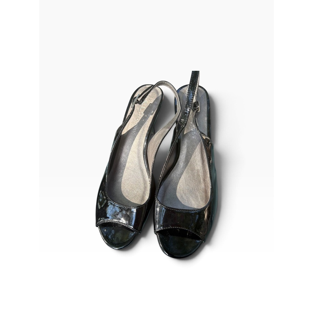 CL by Laundry Black Patent Slingback Peep Toe Platform Heels CC-001 Size 9.5